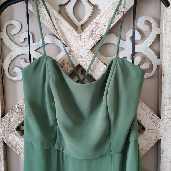 After Six Convertible Tie Evening Gown A-line Side Slit Vineyard Green - Picture 3 of 6